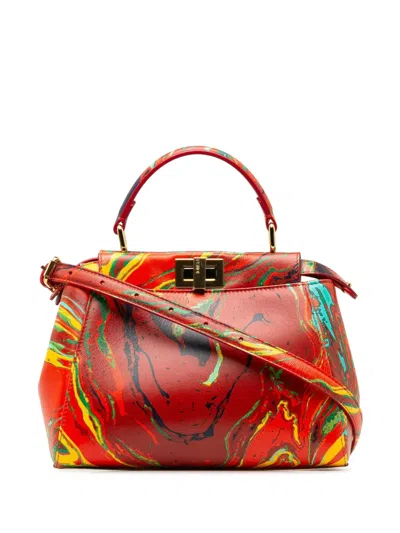 Pre-owned Fendi 2016-2023 Mini Marbled Peekaboo Satchel In Red