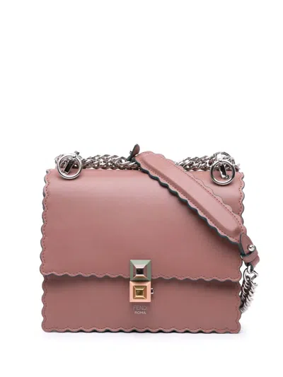 Pre-owned Fendi 2016-2025 Small Scalloped Leather Kan I Crossbody Bag In Pink