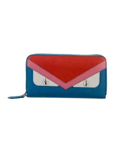 Pre-owned Fendi 2016 Continental Zip Around Continental Wallet In Blue