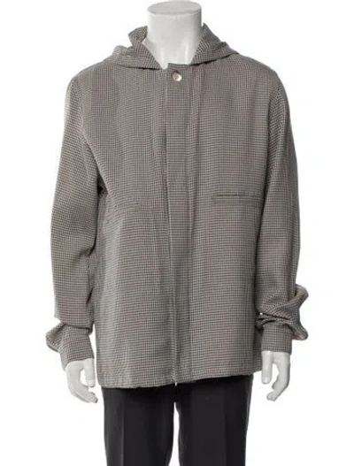 Pre-owned Fendi 2016 Houndstooth Print Moto Jacket In Neutral