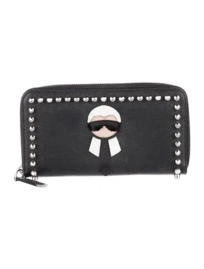 Pre-owned Fendi 2016 Karlito Continental Wallet In Black