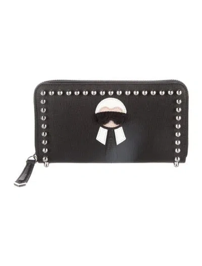 Pre-owned Fendi 2016 Karlito Continental Wallet In Black
