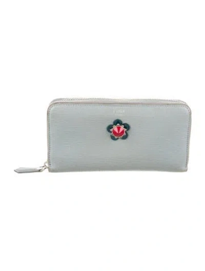 Pre-owned Fendi 2016 Leather Continental Wallet In Grey