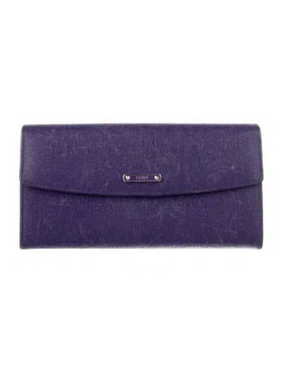 Pre-owned Fendi 2016 Leather Trifold Wallet In Purple