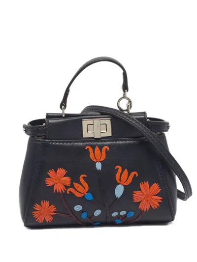 Pre-owned Fendi 2016 Micro Embroidered Peekaboo Crossbody Bag In Blue