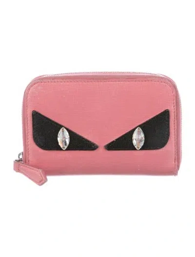Pre-owned Fendi 2016 Monsters Motif Compact Wallet In Pink