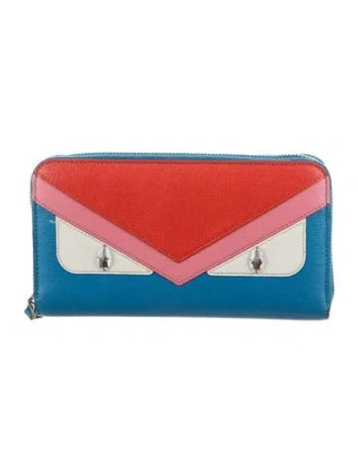 Pre-owned Fendi 2016 Monsters Motif Continental Wallet In Blue