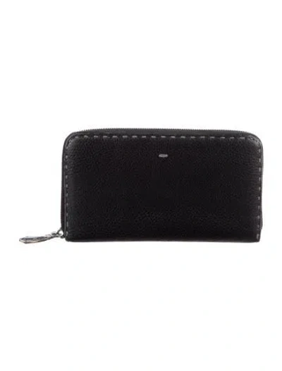 Pre-owned Fendi 2016 Selleria Continental Wallet In Black