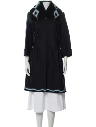 Pre-owned Fendi 2016 Virgin Wool Coat In Blue