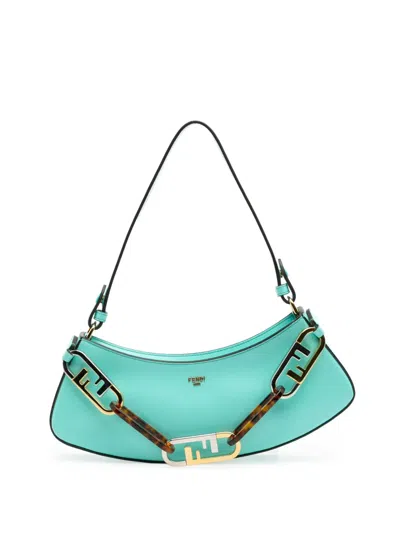 Pre-owned Fendi 2017-2025 Leather Olock Swing Satchel In Blue