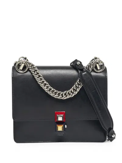 Pre-owned Fendi 2017 Kan I Leather Shoulder Bag In Black