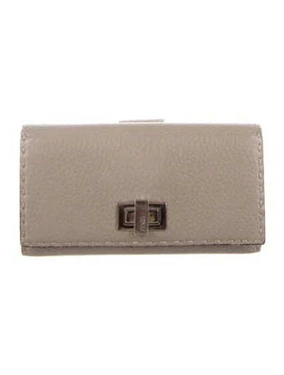 Pre-owned Fendi 2017 Leather Continental Wallet In Neutral