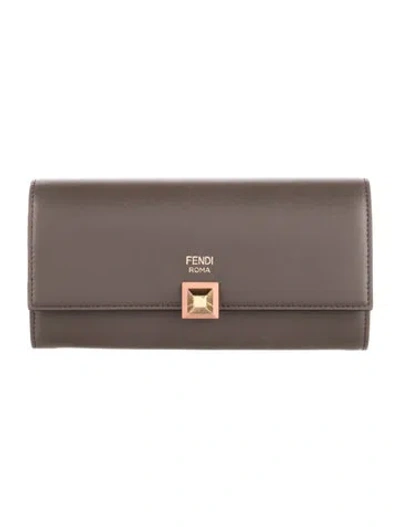 Pre-owned Fendi 2017 Rainbow Studs Continental Wallet In Brown