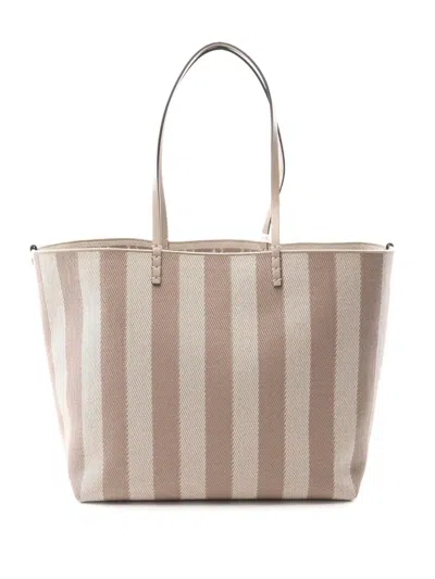 Pre-owned Fendi 2018-2025 Large Zucca Canvas Pequin Striped Reversible Roll Tote Bag In Brown