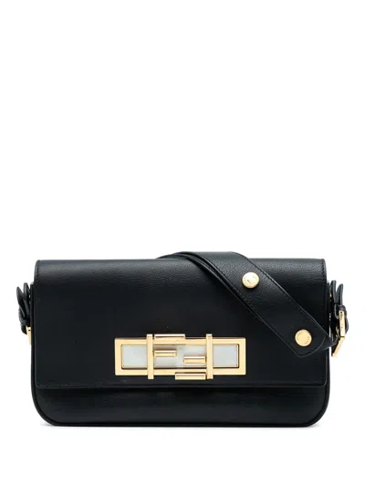Pre-owned Fendi 2018-2025 Leather 3baguette Shoulder Bag In Black