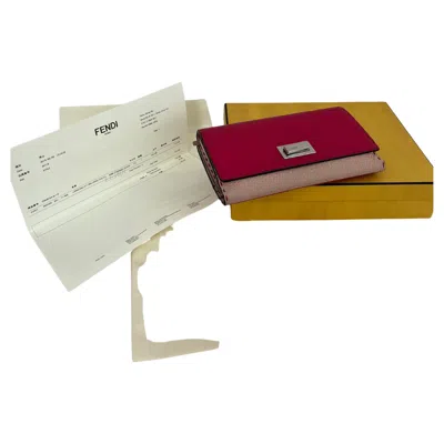 Pre-owned Fendi 2018  Turn-lock Two-tone Pebbled Calfskin Selleria Wallet As New Condition In Sand