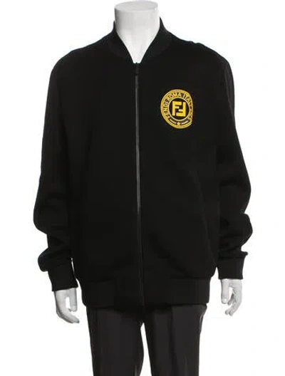 Pre-owned Fendi 2018 Graphic Print Bomber Jacket In Black