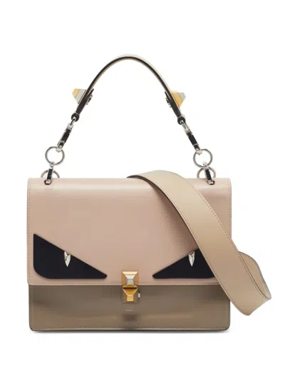 Pre-owned Fendi 2018 Kan I Eye-detail Leather Shoulder Bag In Neutrals