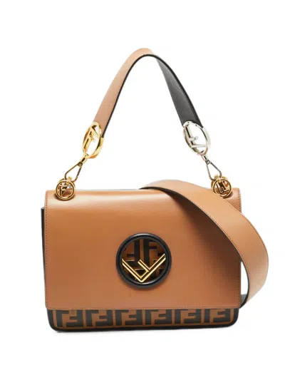 Pre-owned Fendi 2018 Kan I Zucca Shoulder Bag In Brown