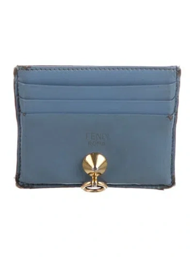 Pre-owned Fendi 2018 Leather Card Holder In Blue