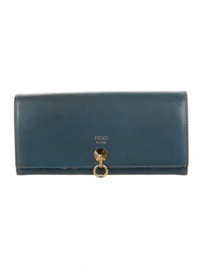 Pre-owned Fendi 2018 Leather Continental Wallet In Blue
