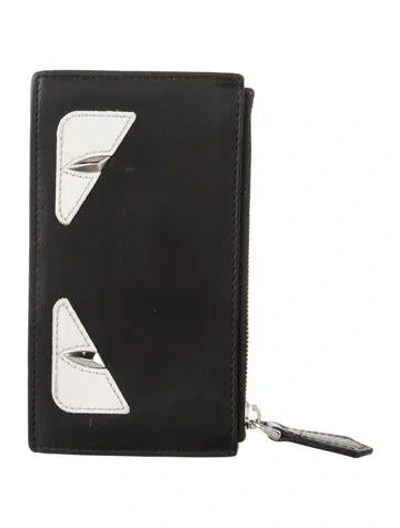 Pre-owned Fendi 2018 Monsters Motif Card Holder In Black