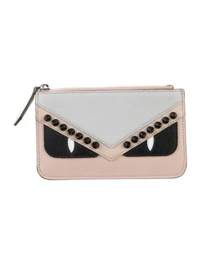 Pre-owned Fendi 2018 Monsters Motif Pouch In Pink
