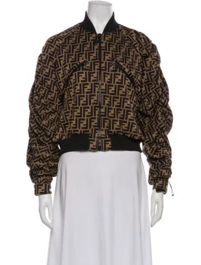 Pre-owned Fendi 2018 Plaid Print Bomber Jacket In Brown