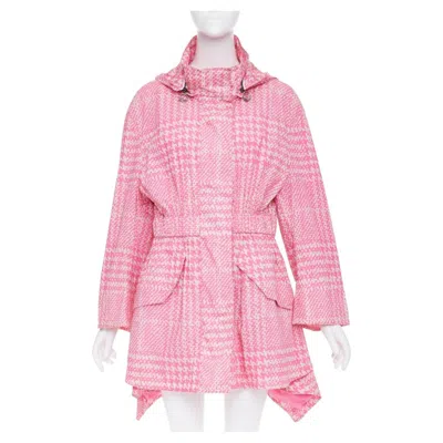 Pre-owned Fendi 2018 Pop Tartan Drawstring Pleated Hooded Check Windbreaker Jacket It46 Xl In Pink