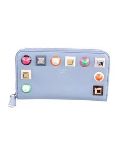 Pre-owned Fendi 2018 Rainbow Studs Continental Wallet In Blue