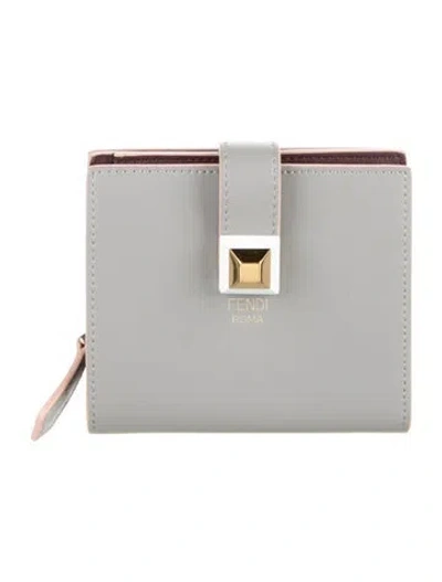 Pre-owned Fendi 2018 Rainbow Studs French Purse In Gray