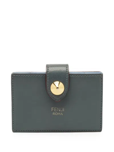 Pre-owned Fendi 2018 Stud Card Holder In Gray