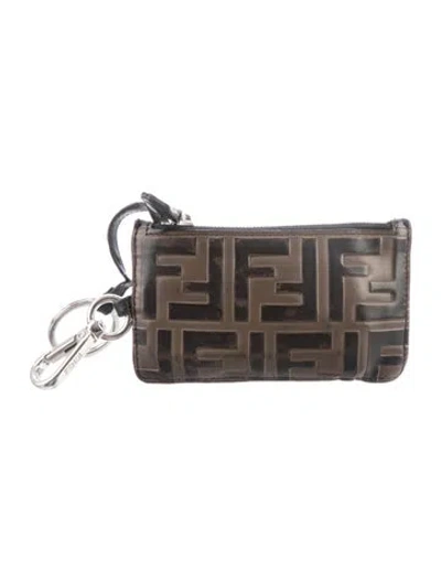 Pre-owned Fendi 2018 Zucca Ff Logo Card Holder In Brown
