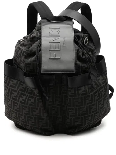 Pre-owned Fendi 2018-2026 Large Ff Jacquard Strike Backpack In Gray