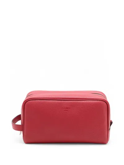 Pre-owned Fendi 2018-2026 Leather Logo Travel Kit Pouch Clutch Bag In Red