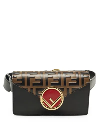 Pre-owned Fendi 2019 Ff-motif Leather Belt Bag In Black