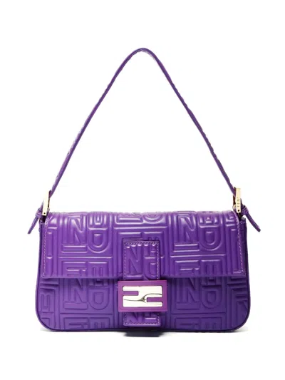 Pre-owned Fendi 2019 Mamma Baguette Embossed-logo Shoulder Bag In Purple
