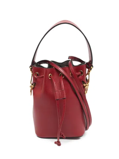 Pre-owned Fendi 2019 Mon Tresor Leather Bucket Bag In Red