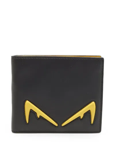 Pre-owned Fendi 2019 Monster Eye Bi-fold Wallet In Black