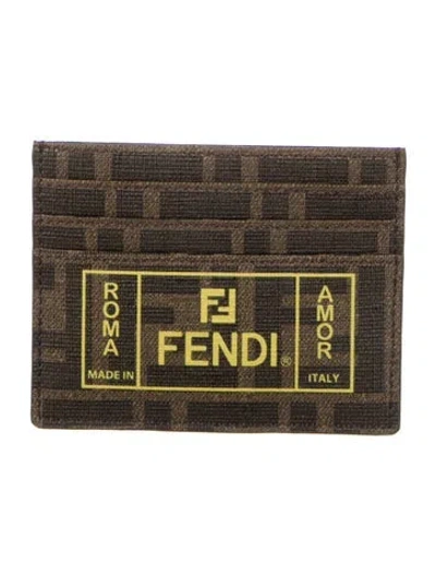 Pre-owned Fendi 2019 Zucca Ff Logo Card Holder In Brown
