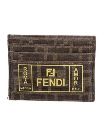 Pre-owned Fendi 2019 Zucca Ff Logo Card Holder In Brown