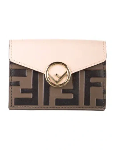 Pre-owned Fendi 2019 Zucca Ff Logo Card Holder In Pink