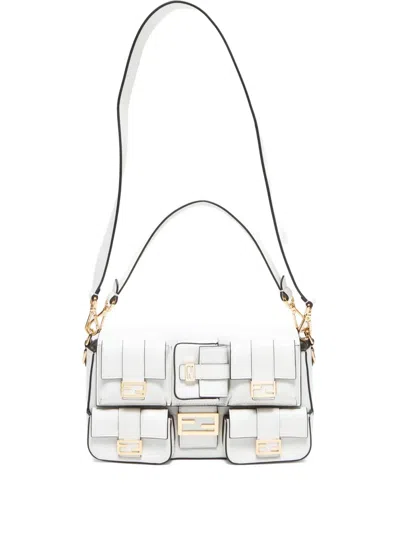 Pre-owned Fendi 2020-2024 Multipocket Baguette Shoulder Bag In 白色