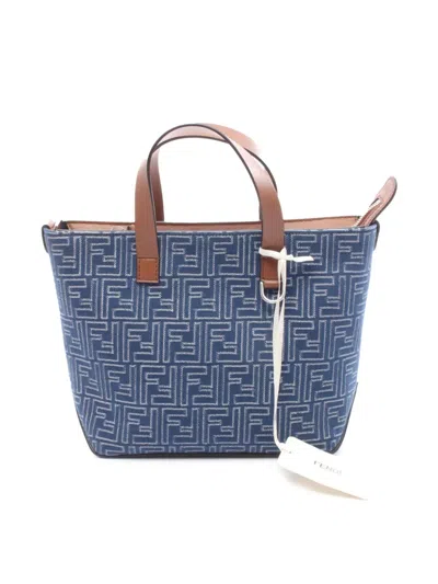 Pre-owned Fendi 2020-2025 Small Jacquard Ff Shopping Bag Tote Bag In Blue