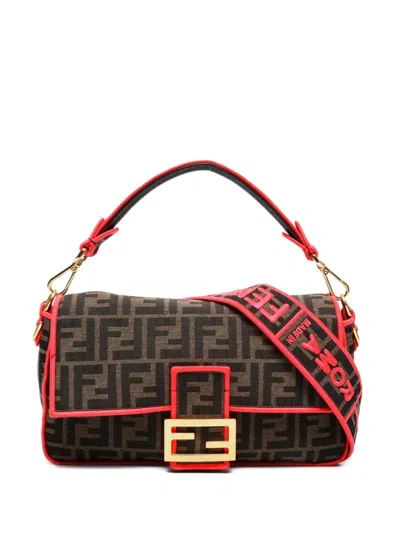 Pre-owned Fendi 2020-2025s Zucca Mamma Baguette Shoulder Bag In Brown
