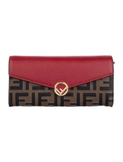 Pre-owned Fendi 2020 Continental Continental Wallet In Brown/red
