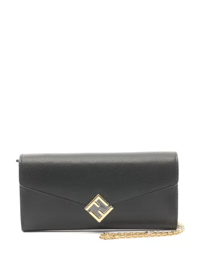 Pre-owned Fendi 2020 Ff Diamond Wallet In Black