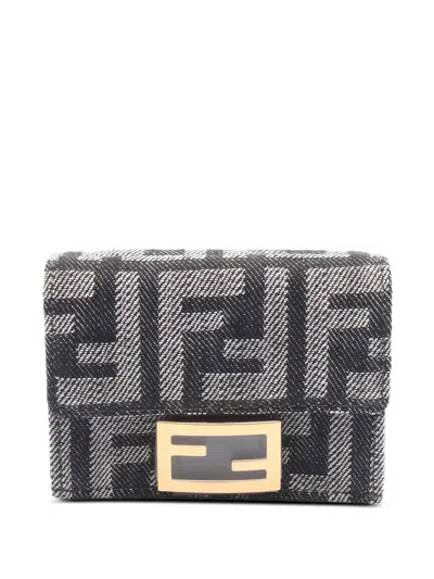 Pre-owned Fendi 2020 Jacquard Trifold Wallet In Black