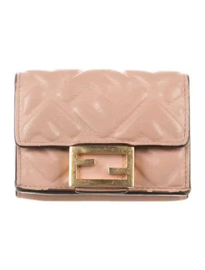 Pre-owned Fendi 2020 Micro Trifold Baguette Wallet In Pink