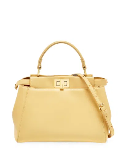 Pre-owned Fendi 2020 Mini Peekaboo Tote Bag In Yellow
